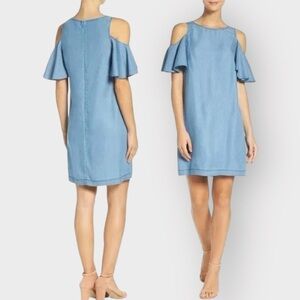 CHELSEA 28 Blue Denim Ruffle Cold Shoulder Dress (Sz 8)